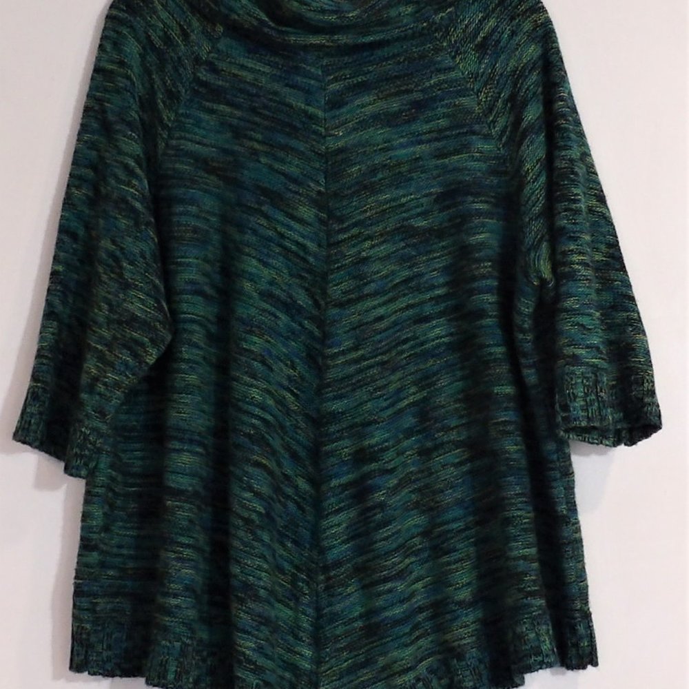 Green Multi-Colored Cowl-Neck Tunic Sweater Kim Rogers 2X - Picture 2 of 5